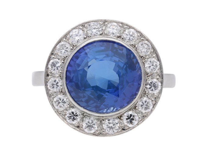 Vintage Ceylon sapphire diamond cluster ring hatton garden