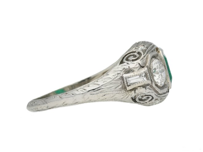 Emerald and diamond three stone ring berganza hatton garden