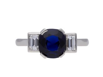 Royal Blue Burmese sapphire and diamond ring, English, circa 1935.