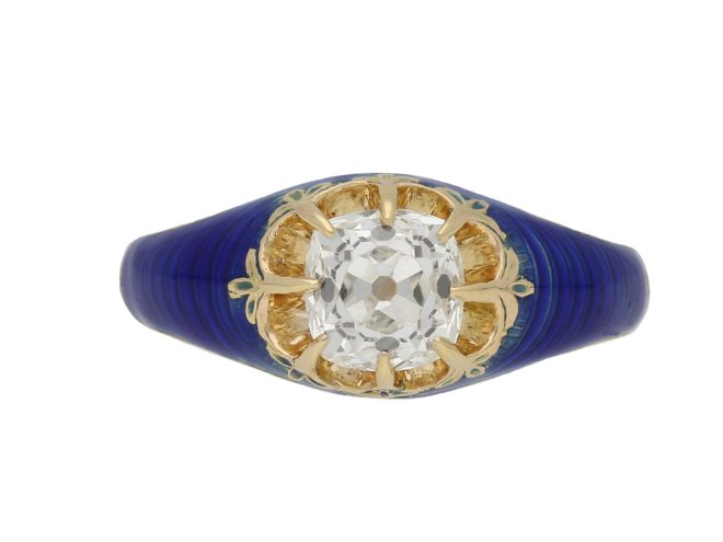 Victorian diamond and blue enamel ring berganza hatton garden