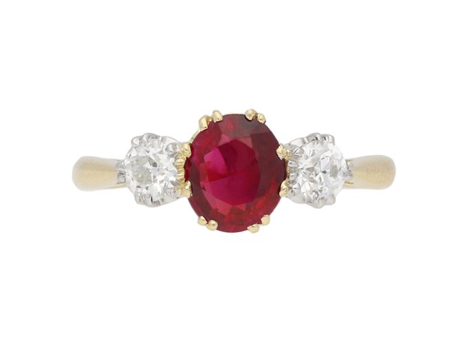 Burmese ruby and diamond three stone ring berganza hatton garden