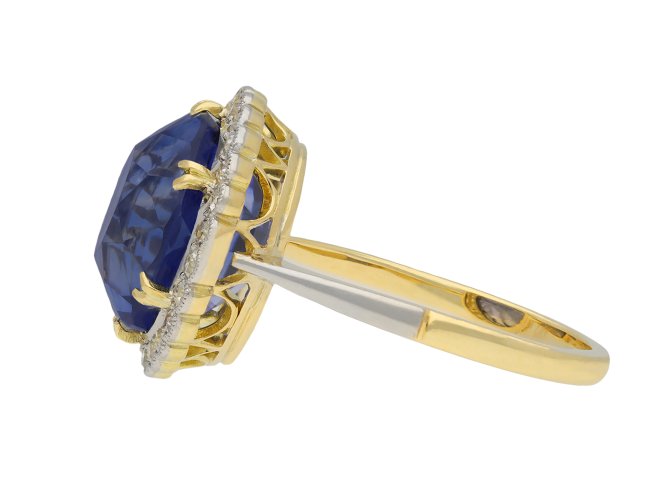 Ceylon sapphire and diamond coronet cluster ring hatton garden