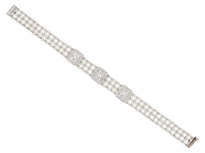 Edwardian diamond and seed pearl bracelet, berganza hatton garden