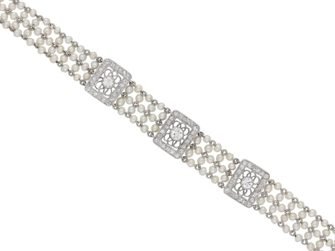 Edwardian diamond and seed pearl bracelet, berganza hatton garden