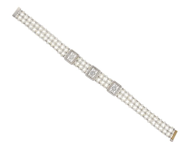 Edwardian diamond and seed pearl bracelet, berganza hatton garden