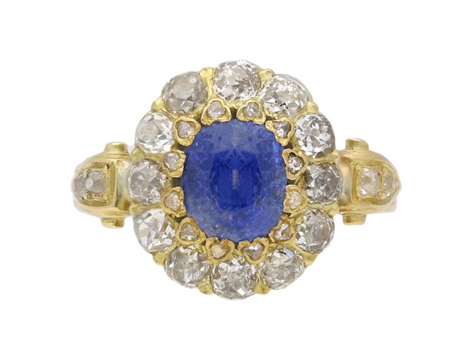 Ceylon sapphire diamond cluster ring berganza hatton garden