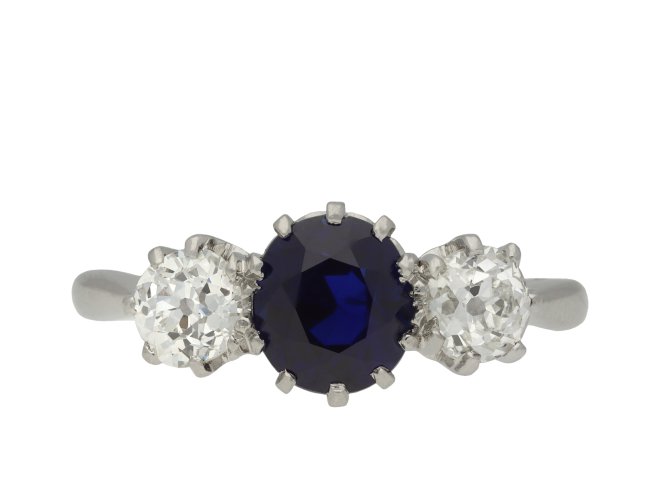 Sapphire and diamond three stone ring hatton garden