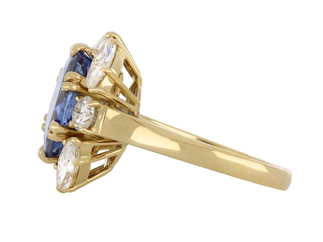 Vintage Ceylon sapphire and diamond cluster ring hatton garden