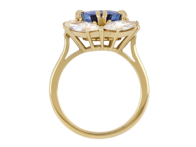 Vintage Ceylon sapphire and diamond cluster ring hatton garden