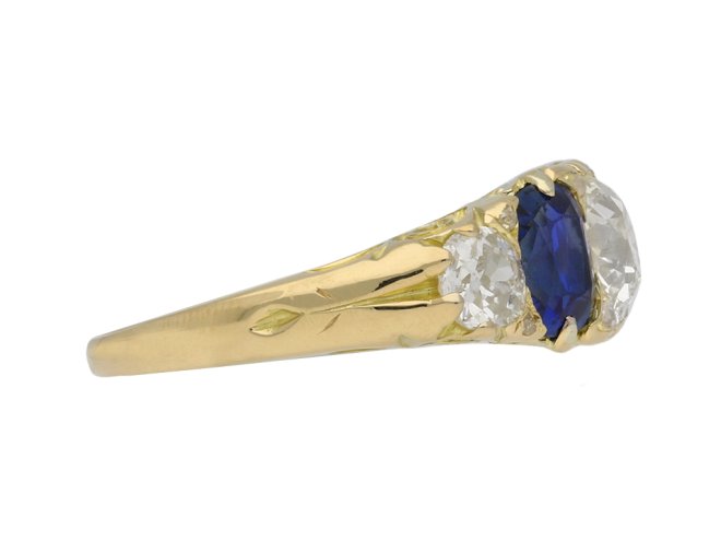 Victorian sapphire diamond five stone ring berganza hatton garden