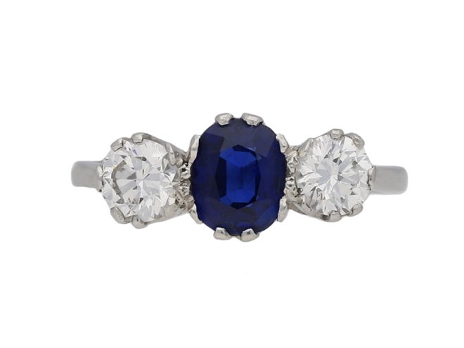 Sapphire and diamond three stone ring berganza hatton garden