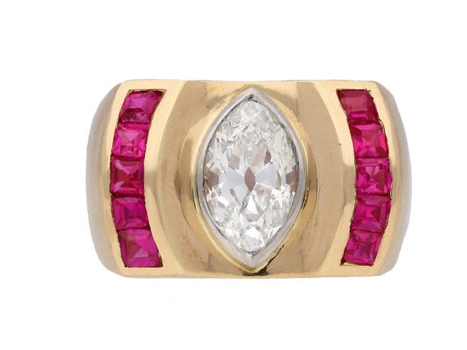 Vintage diamond and ruby cocktail ring berganza hatton garden