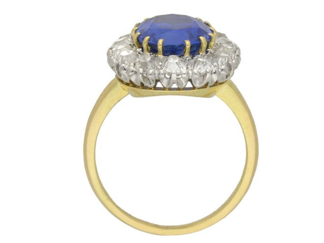 Edwardian Burmese sapphire and diamond cluster ring