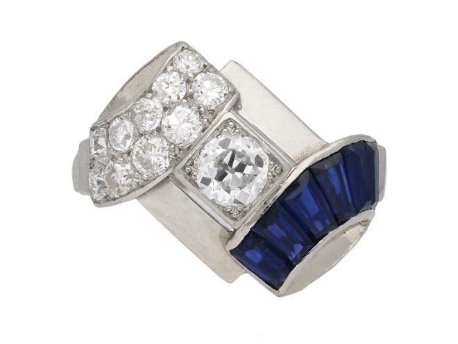 Art Deco diamond and sapphire ring berganza hatton garden