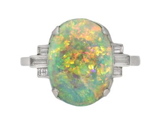 Art Deco opal and diamond ring, circa 1925.