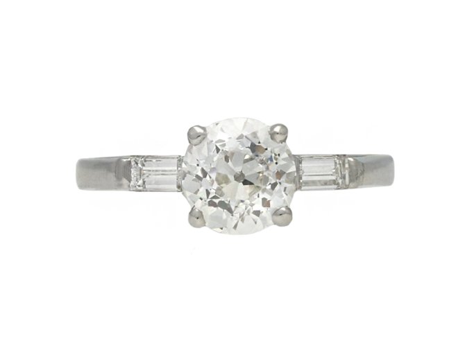 Vintage flanked solitaire diamond ring berganza hatton garden