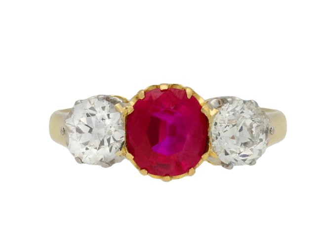 Belle Époque ruby diamond three stone ring berganza hatton garden