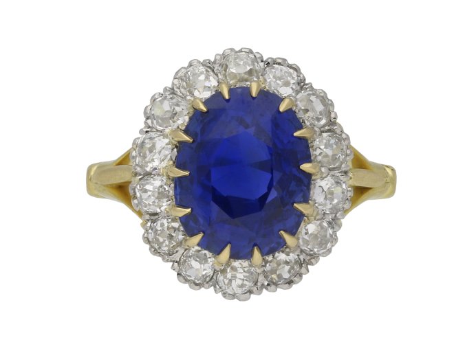 Ceylon sapphire and diamond cluster ring berganza hatton garden