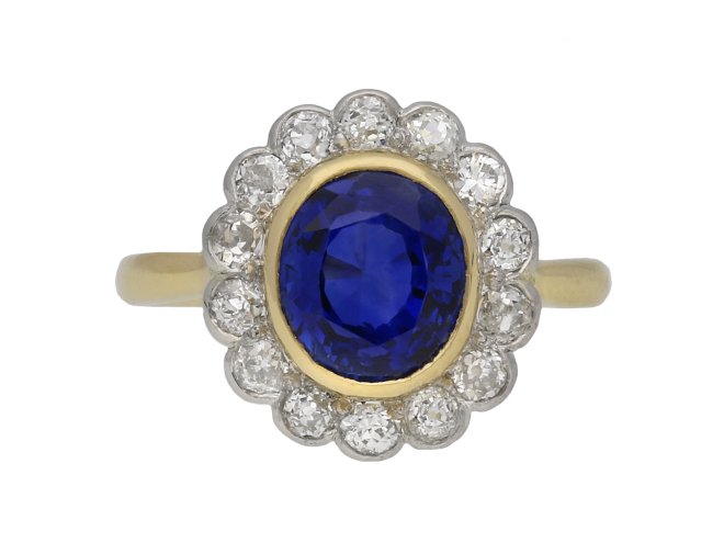 Burmese sapphire and diamond cluster ring berganza hatton garden