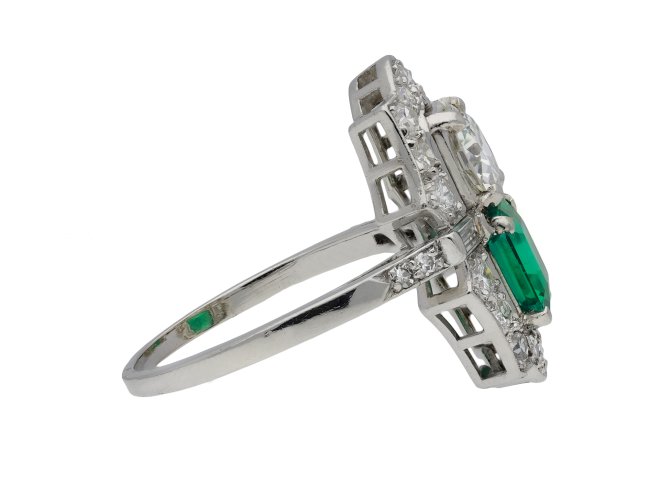 Colombian emerald diamond two stone cluster ring hatton garden