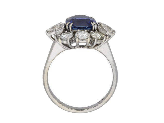 Ceylon sapphire and diamond cluster ring berganza hatton garden