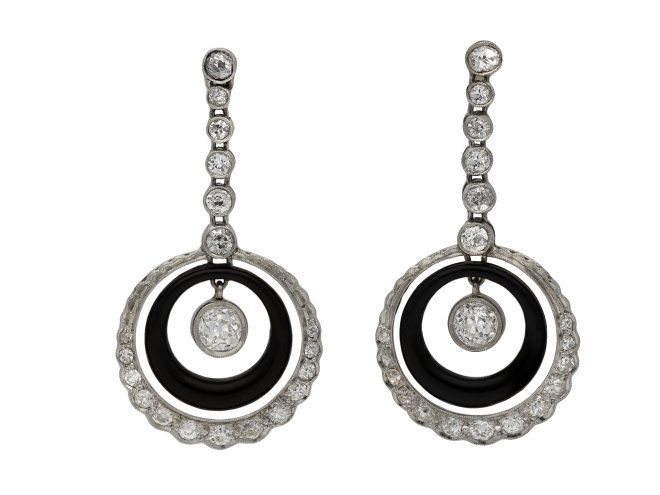 Art Deco Onyx and diamond earrings berganza hatton garden