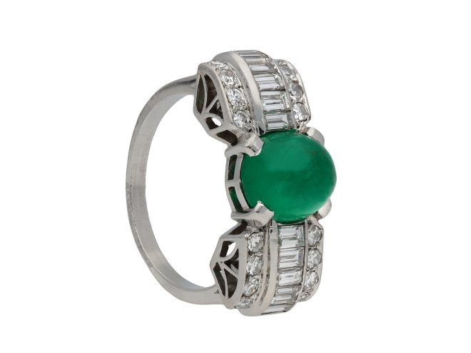 Art Deco cabochon emerald and diamond ring berganza hatton garden