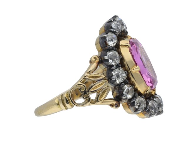 Victorian pink topaz and diamond cluster ring hatton garden