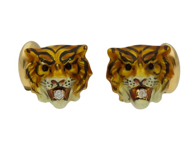 Diamond and enamel tiger cufflinks berganza hatton garden