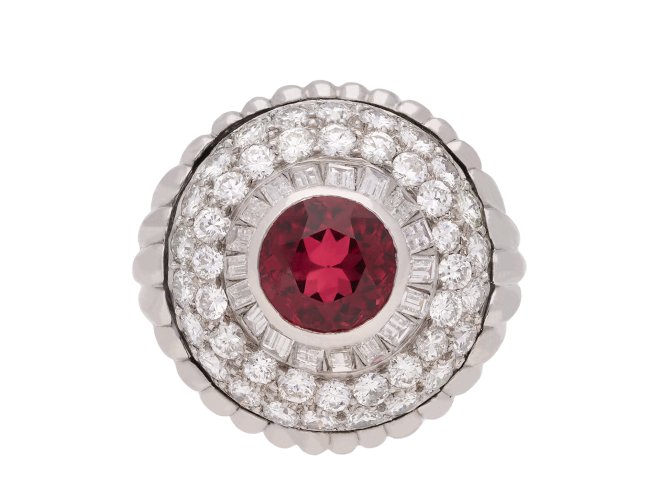 Spinel and diamond cocktail ring, circa 1960. Hatton Garden