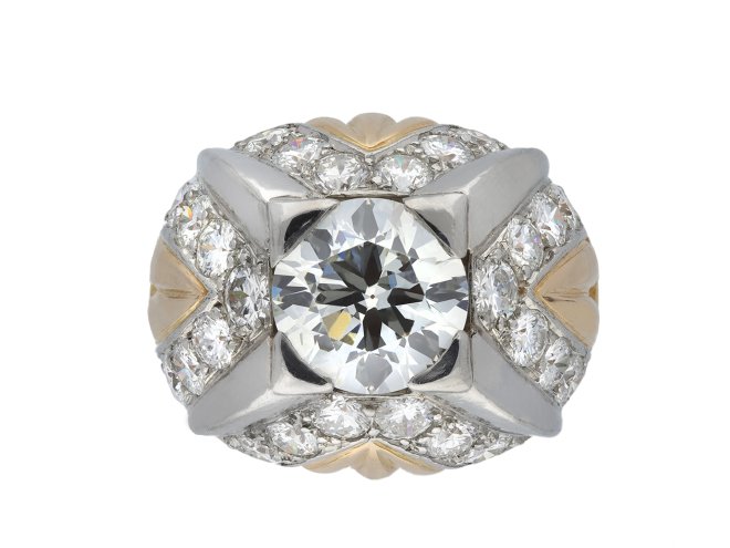 Diamond bombé cocktail ring, French, hatton garden