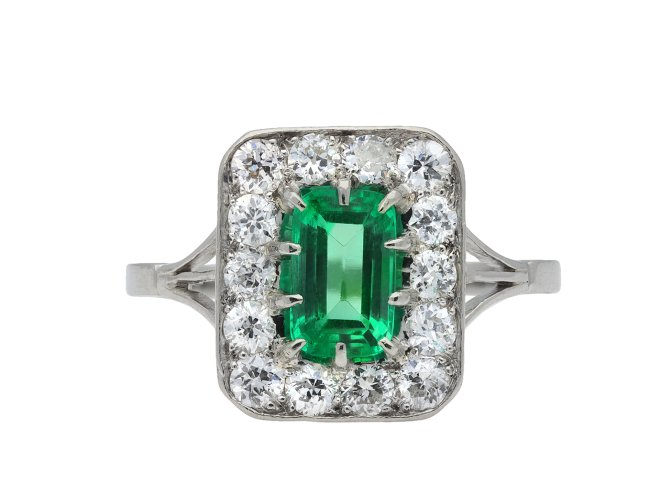 Colombian emerald and diamond cluster ring hatton garden