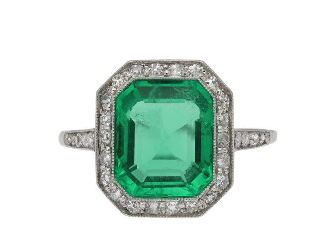 Colombian emerald and diamond coronet cluster ring hatton garden