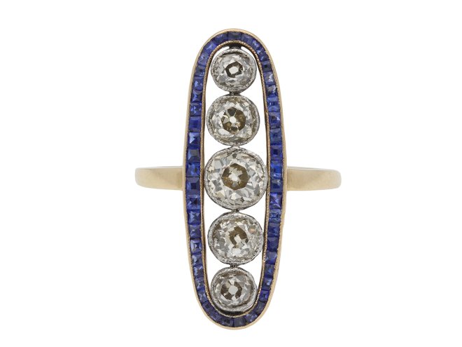 Diamond and sapphire cluster ring hatton garden