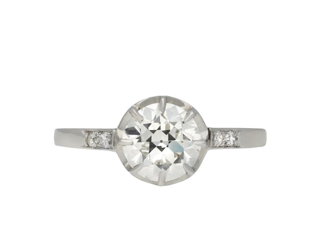 Belle Époque Diamond flanked solitaire ring hatton garden