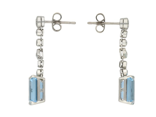 Edwardian Aquamarine and diamond drop earrings hatton garden