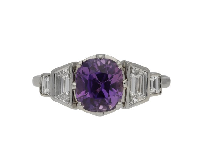 Purple Ceylon sapphire and diamond solitaire ring hatton garden