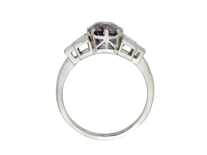 Purple Ceylon sapphire and diamond solitaire ring hatton garden