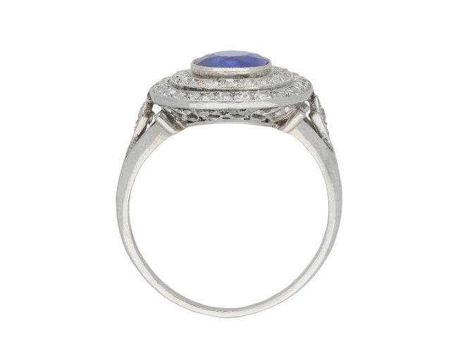 Ceylon sapphire and diamond cluster ring hatton garden