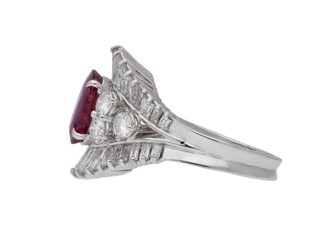 Siam Ruby and Diamond ballerina cluster ring hatton garden