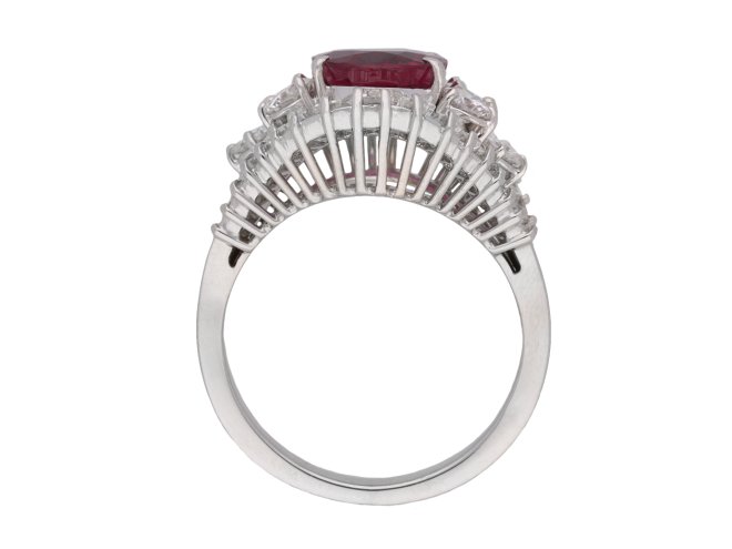 Siam Ruby and Diamond ballerina cluster ring hatton garden