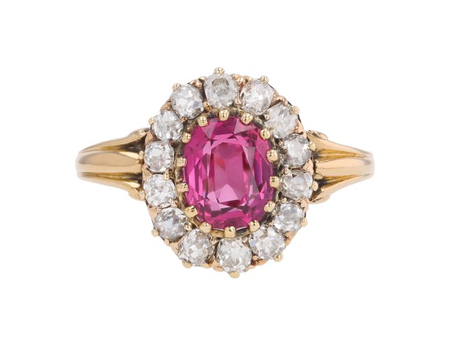 Burmese ruby and diamond coronet cluster ring, circa 1905. Hatton Garden