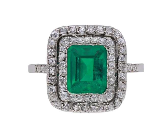 Colombian emerald and diamond cluster ring hatton garden