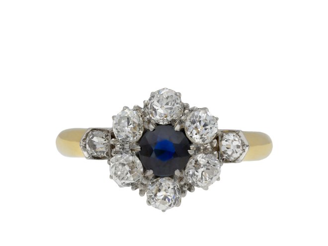 Edwardian sapphire and diamond coronet cluster ring hatton garden