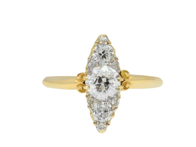 Edwardian marquise shape diamond cluster ring hatton garden