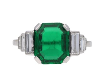 Art Deco Colombian emerald diamond solitaire ring hatton garden