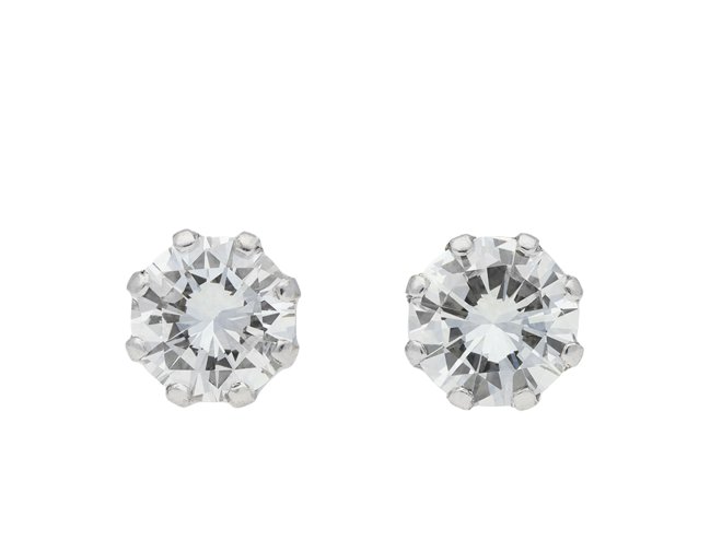 Diamond stud earrings, circa 1960. Hatton Garden 