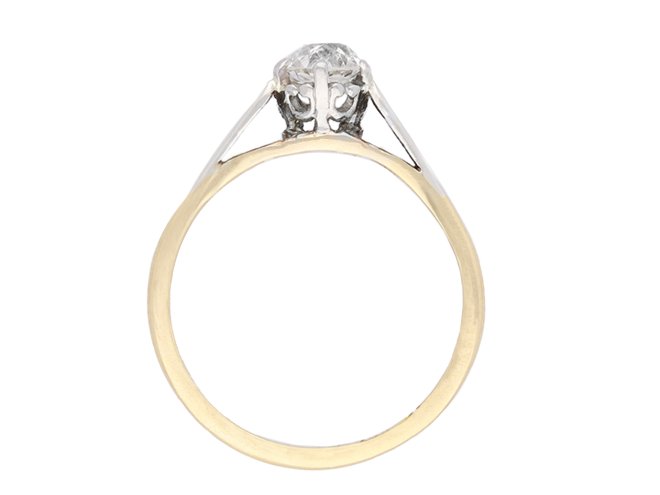 Old mine diamond solitaire ring, circa 1940.  Hatton Garden