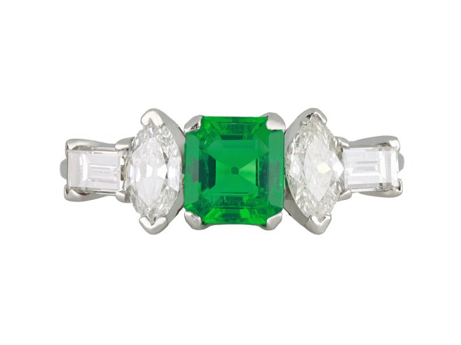 Colombian emerald and diamond ring, circa 1950. Hatton Garden