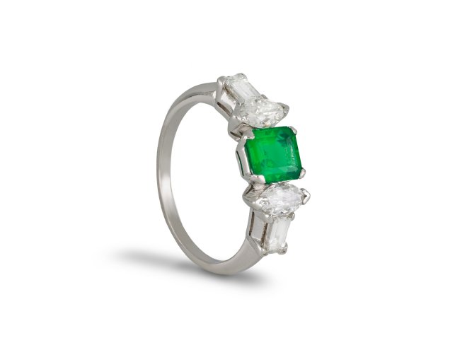 Colombian emerald and diamond ring, circa 1950. Hatton Garden